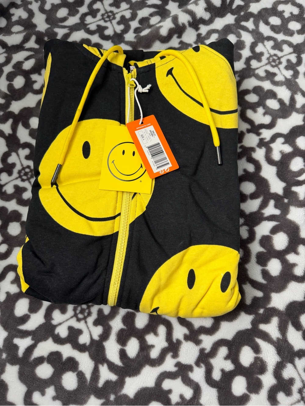 Men/women Black & Yellow Smiley Face Zip-Up One-Piece Bodysuit